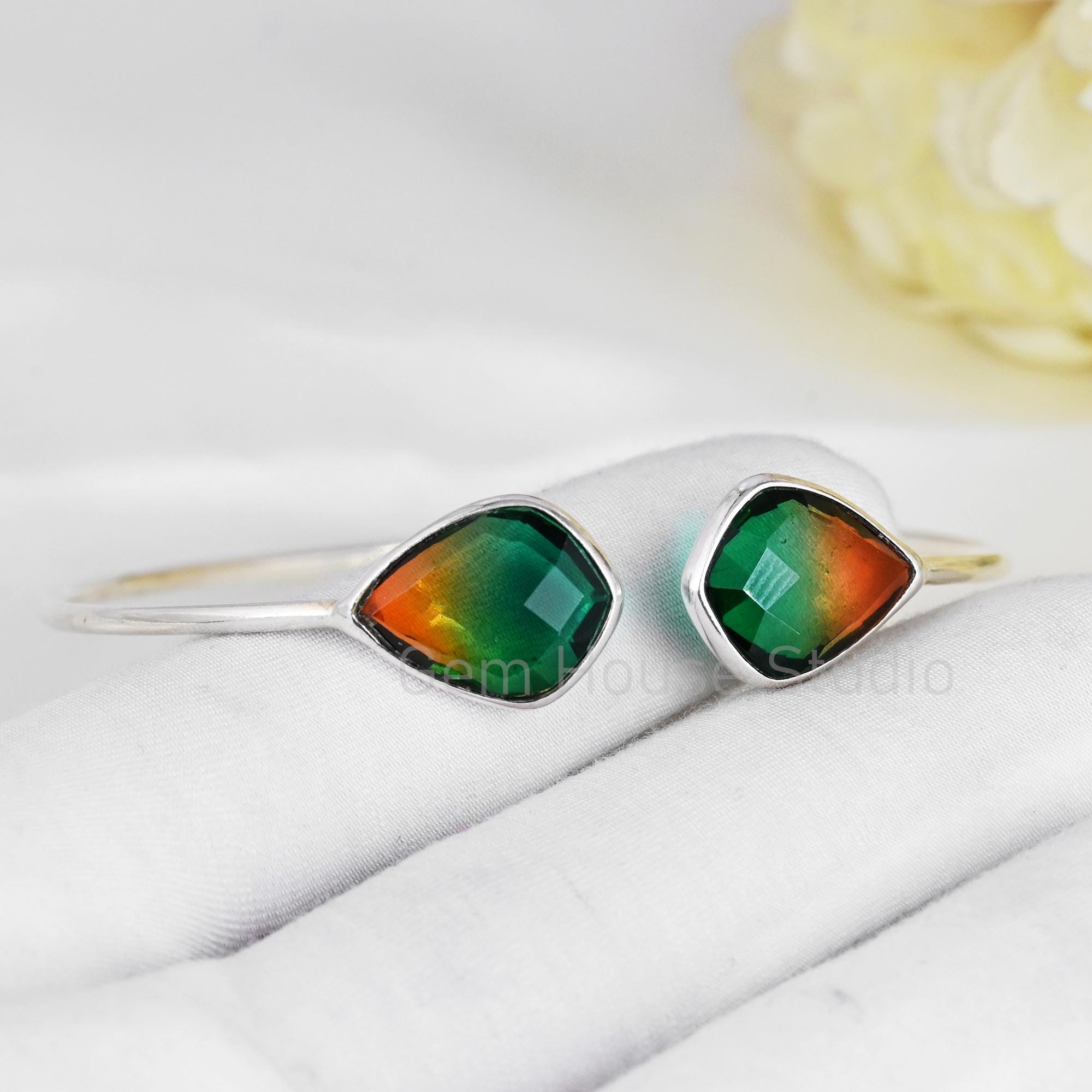 ウォーターメロントルマリンバングル⑥ ウォーターメロントルマリンクォーツバングル：ファセットカット925