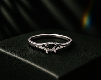 Minimalist Round Solitaire Ring Setting, 925 Sterling Silver Empty Ring Mount, DIY Engagement Ring Semi Mount, Delicate Split Shank Ring