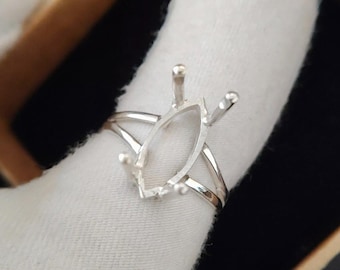 Marquise Ring Setting 925 Sterling Silver Empty Bezel Prong Ring for DIY Gemstone Jewelry Making
