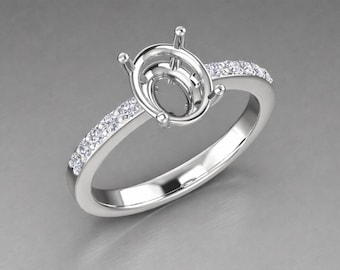 Solid 925 sterling silver 8x10mm Blank Oval Pre Notched Prong setting ring for Gemstone Setting Semi Mount Ring No Gemstone Ring