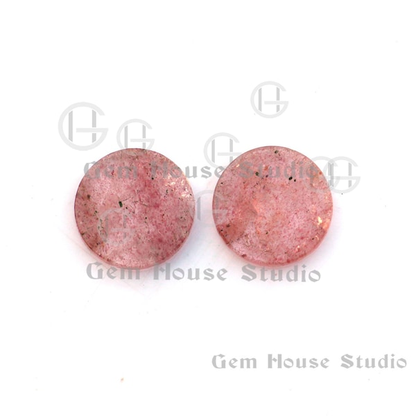 12mm PinK Strawberry Quartz Round Flat Smooth Gemstone, Calibrated Loose Beads Stone For Matching Jewelry Making All Size Available For Gift