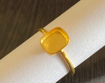 Gold Plated Rectangle Cushion Bezel Ring Setting, Blank Ring for Resin Keepsake Jewelry, DIY Cabochon Ring