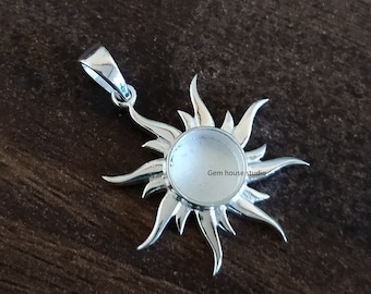 8.5mm Round Sunburst Shape Blank Bezel Pendant, 925 Sterling Silver Pendant, Good for Resin & Ashes Work, Keepsake Jewelry DIY Crafts
