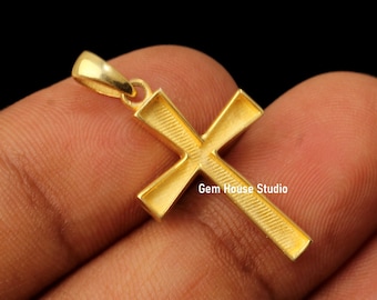 Sterling Silver Cross Charm Pendant: Resin & Ashes DIY Bezel (21x15mm)