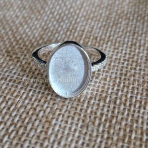 925 Sterling Silver Art Deco CZ Ring: 10x14mm Oval Blank Bezel Setting