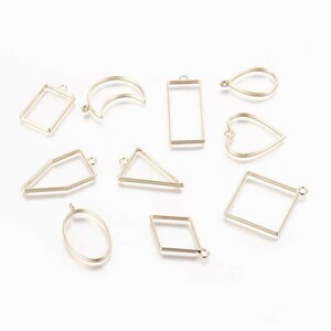 Silver Plated Brass Open bezels for resin, frames for resin jewelry, gold, silver, rose, blank jewelry pendants Mix Shapes