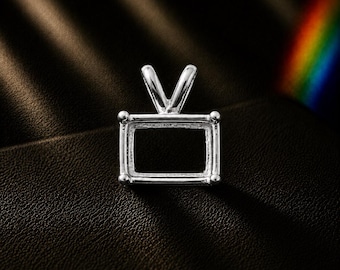 Solid 925 Sterling Silver Emerald Cut Pendant Setting | Blank Bezel Pendant | DIY Gemstone Jewelry Making | Resin Keepsake Pendant