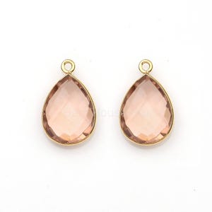 Peach Quartz Faceted Pear Gemstone Bezel Charms Pendant, 12x16mm Gold Plated 925 Sterling Silver Charm Connector Jewelry- 1 Piece Gifted