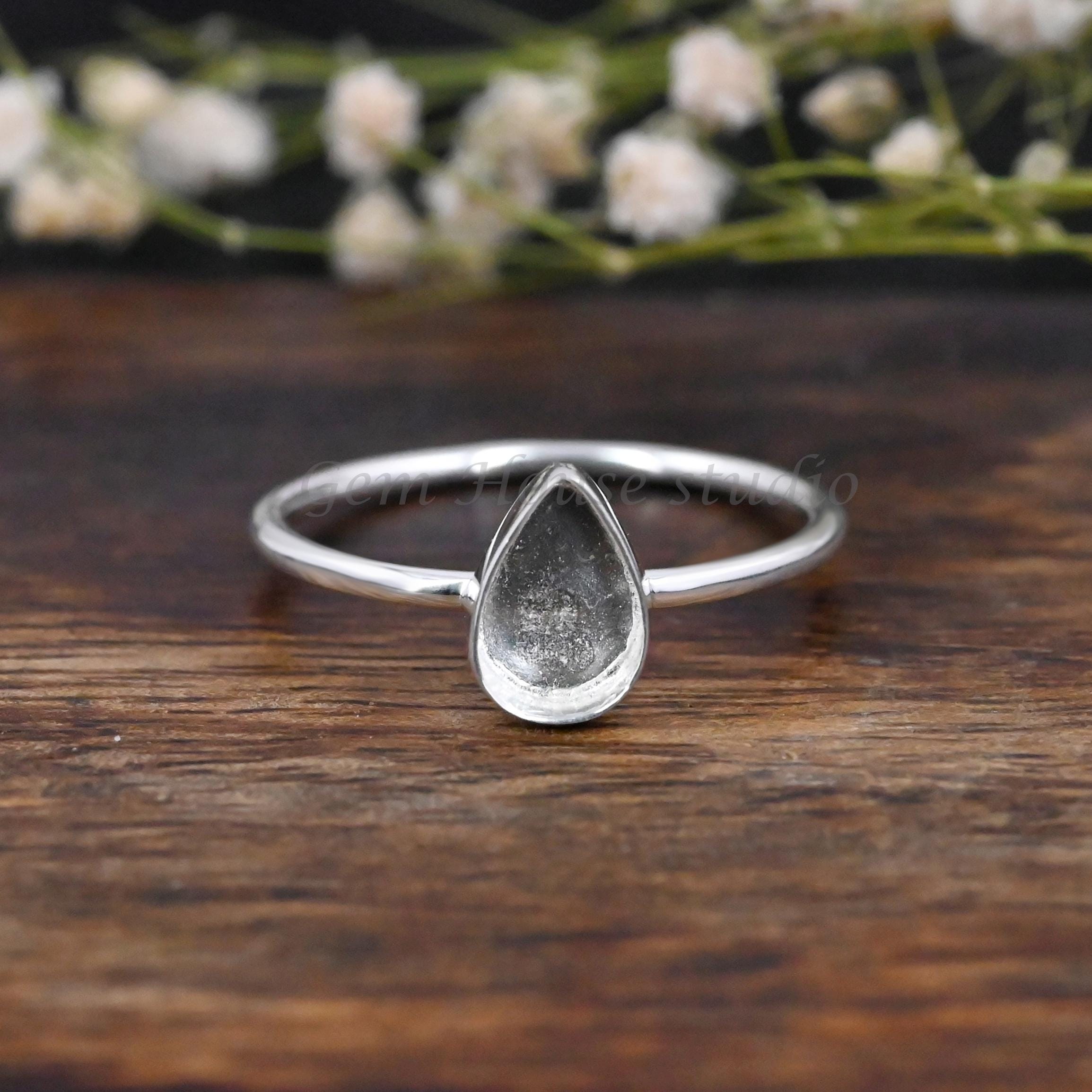 ③Diamond Shape リング Silver925 925 Sterling Silver Pear Shape Blank Bezel Ring, Bezel Teardrop