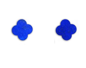 Natural Lapis Lazuli Clover shape Both Side Flat Back Semi Precious Loose Beads For Diy crafts and arts 2 pieces set