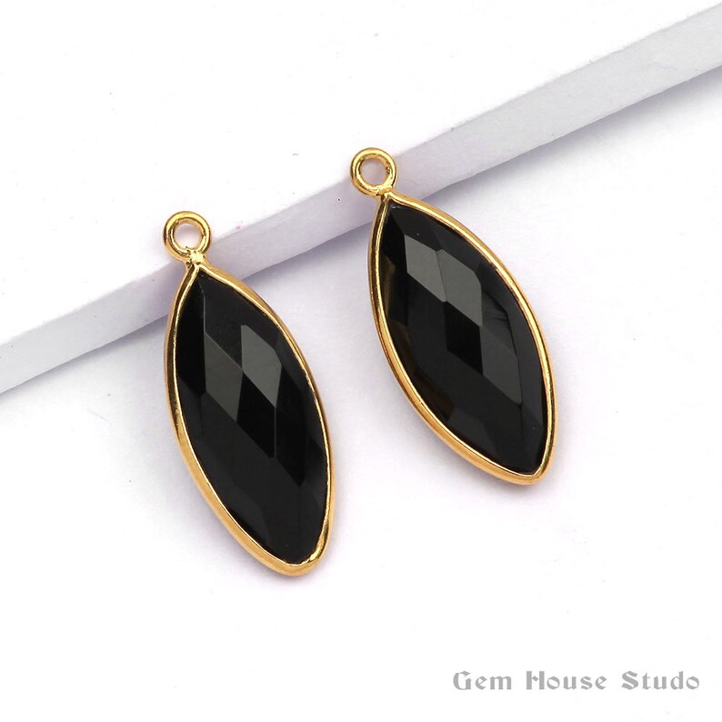 Black Onyx Bezel Charm Black Onyx Gemstone Bezel Charms Pendant 1 Piece, 7x14mm Micron Gold Plated Black Onyx Pendant