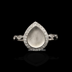 925 Sterling Silver Handmade Bezel Ring Setting, 8x10mm Pear Shape Blank Bezel With Zircon Setted Good for Resin & Ashes Work Breastmilk DIY