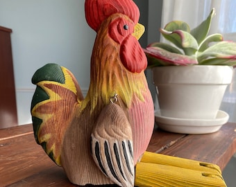 Hand-Carved Wooden Rooster: Jointed Leg Farmhouse Shelf Sitter