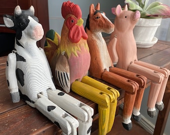 Hand Carved Wood Animal Shelf Sitters: Farmhouse Decor