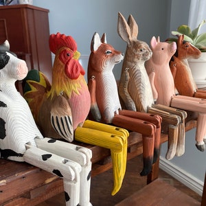 Animal Shelf Sitter, Farmhouse Shelf Decor, Wood Animal, Rabbit, Fox, Cow, Horse, Pig, Rooster, Woodland Decor, Dangle Leg, Wood Jointed Leg image 1