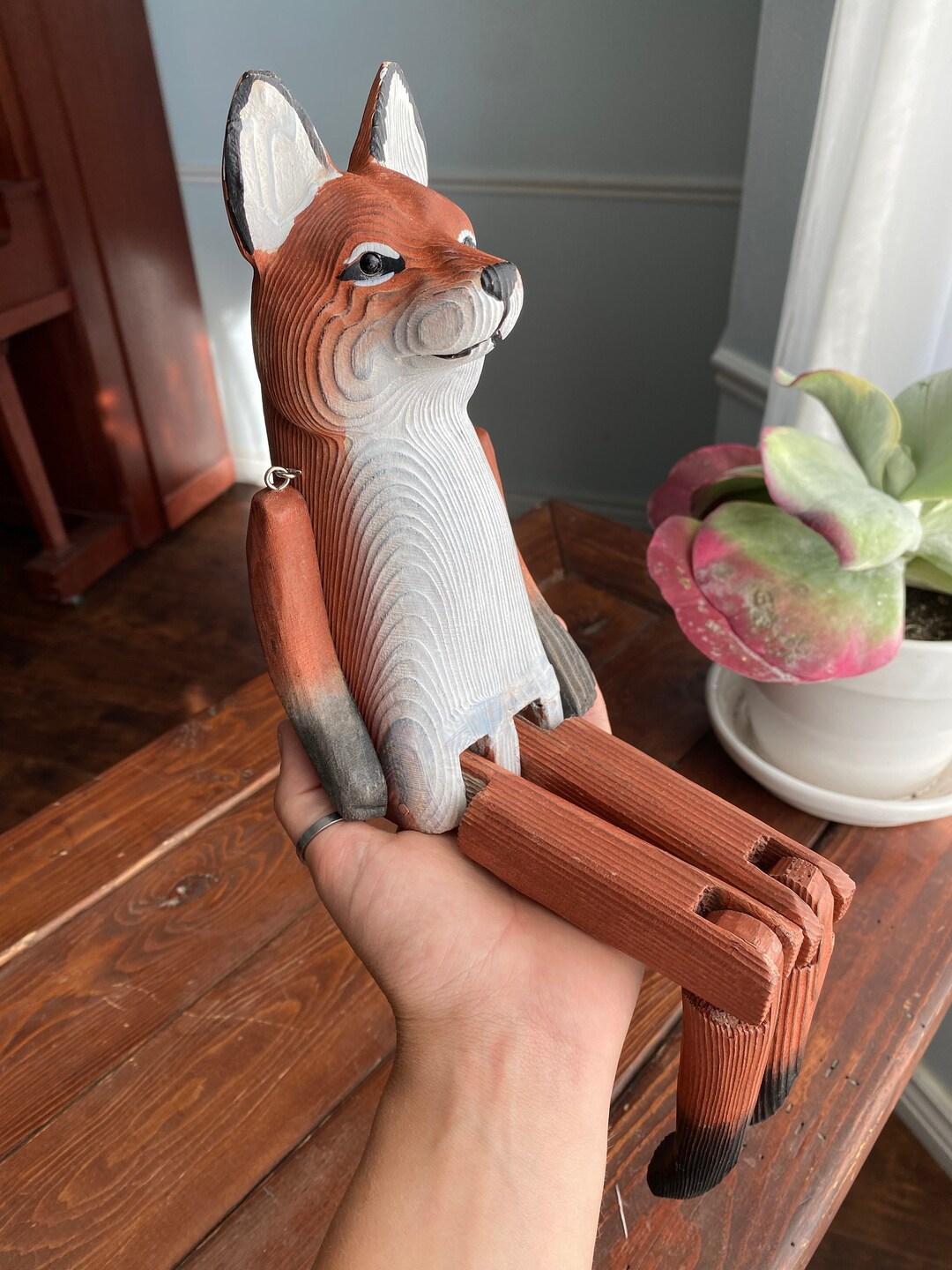 Hand Carved Fox Wood Fox Dangle Leg Shelf Sitter Woodland Etsy