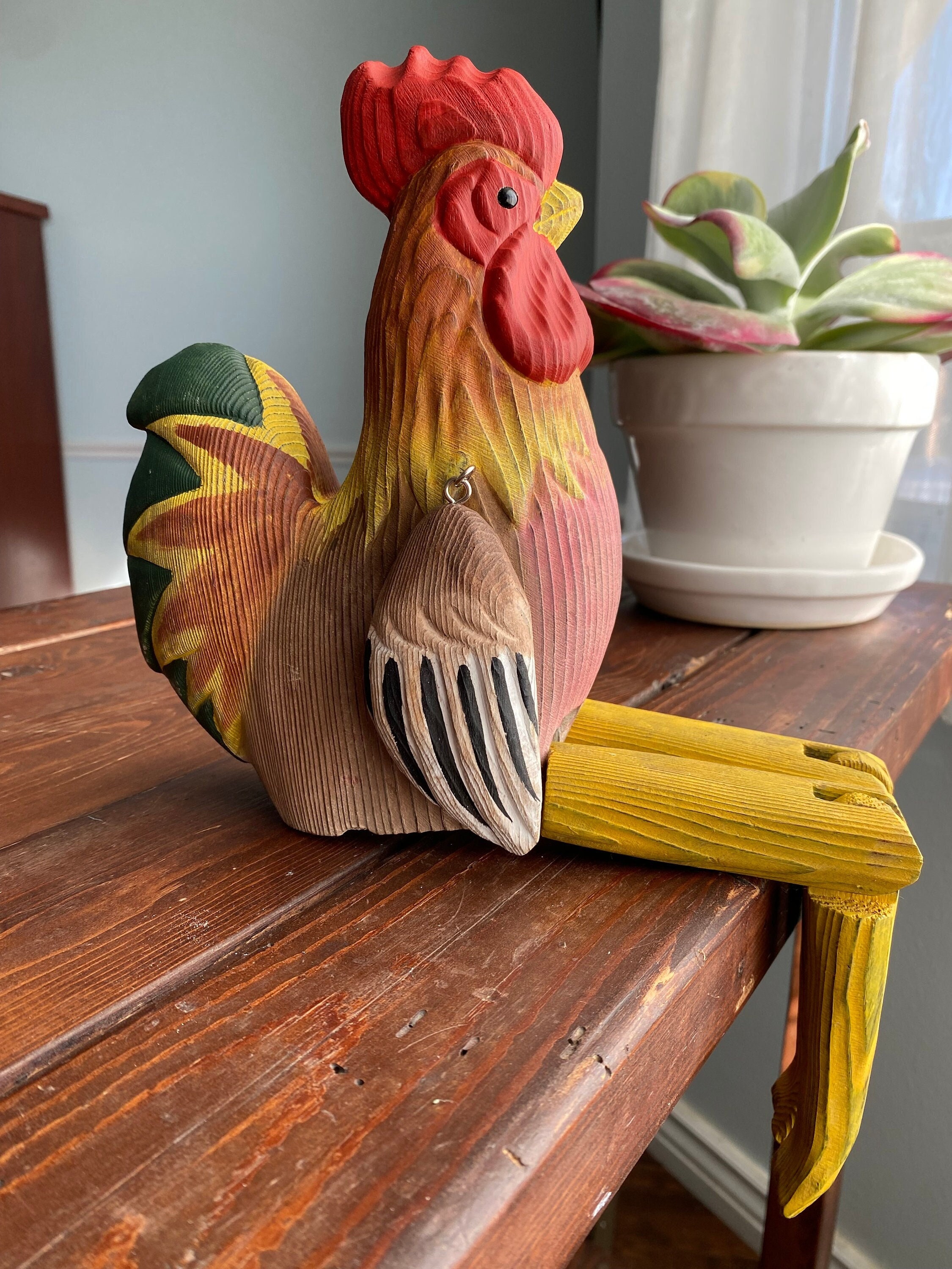 Hand-carved Wooden Rooster: Jointed Leg Farmhouse Shelf Sitter - Etsy