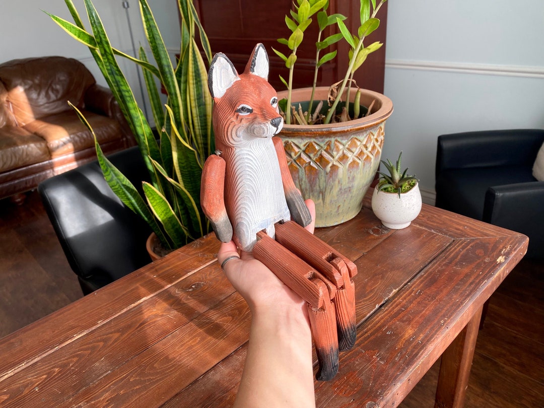 Hand Carved Fox, Wood Fox, Dangle Leg Shelf Sitter, Woodland Decor