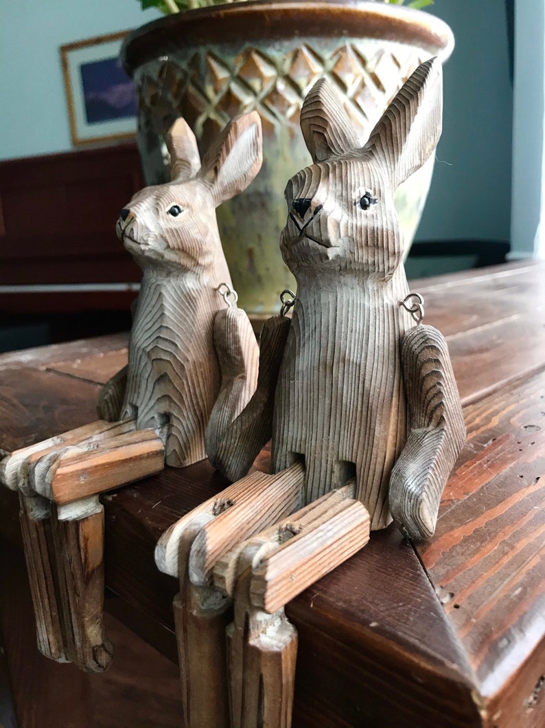 Wooden Rabbit Hand Carved Rabbit Wooden Animal Shelf Etsy