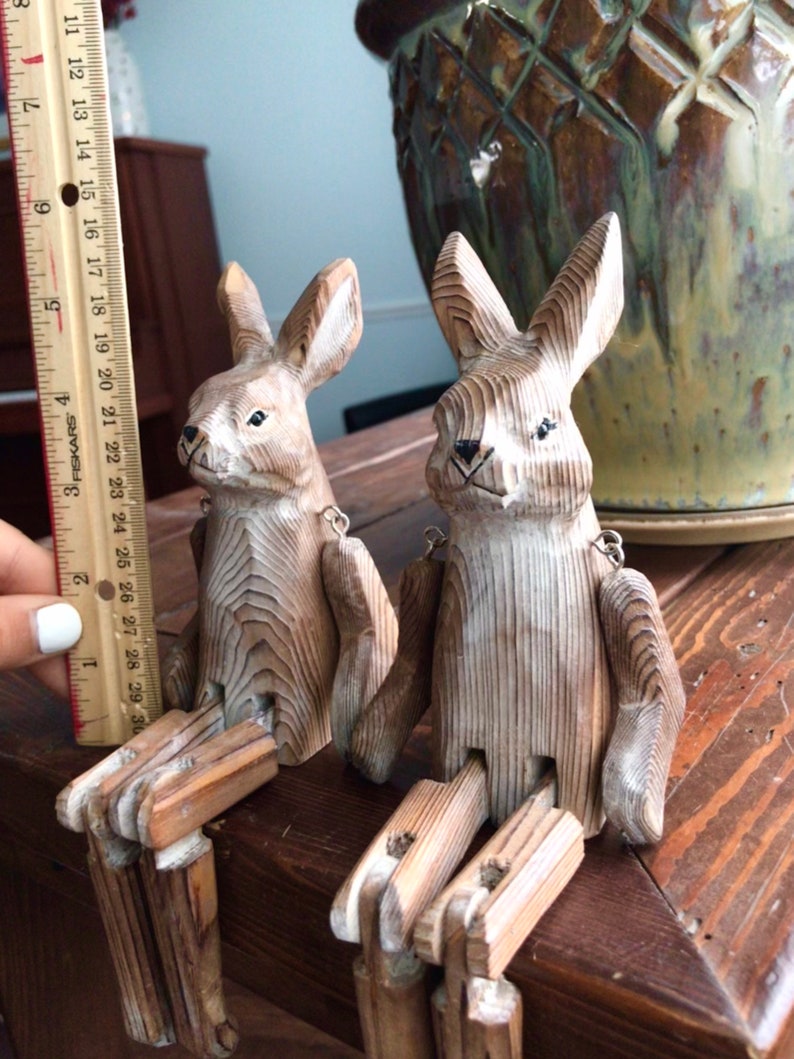 Wooden Rabbit Hand Carved Rabbit Wooden Animal Shelf Etsy