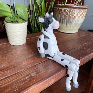 Hand-Carved Wooden Cow Shelf Sitter: Rustic Farmhouse Decor