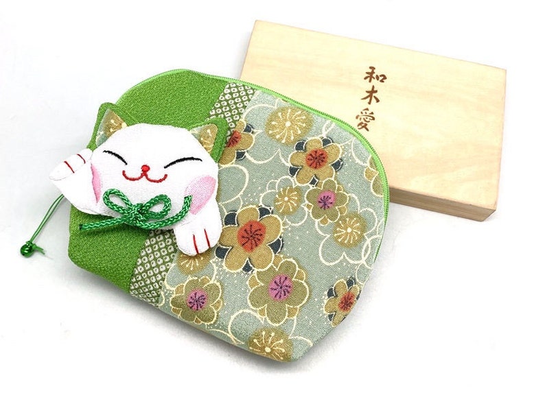 Christmas Gifts Cosmetic Bag Cute Cat Bag Fortune Cat Lucky Cat Bags Gifts for Her Birthday Gifts Graduation Gifts Green