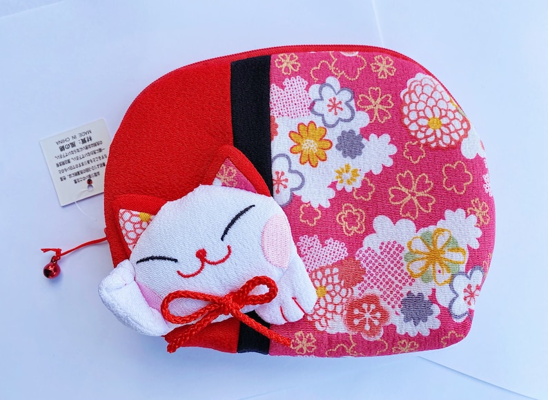 Christmas Gifts Cosmetic Bag Cute Cat Bag Fortune Cat Lucky Cat Bags Gifts for Her Birthday Gifts Graduation Gifts Red