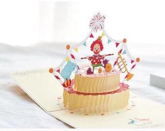 Handmade 3D Pop-up Cute Birthday Card Boys Birthday Card Clown Cake Birthday Card