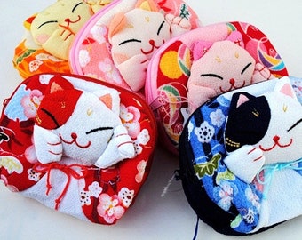 Christmas Gifts Cute Lucky Cat Fortune Cat Coins Bags Changes Bags Earphone Pouches Jewelry Bags Gifts for Her Birthday Gifts
