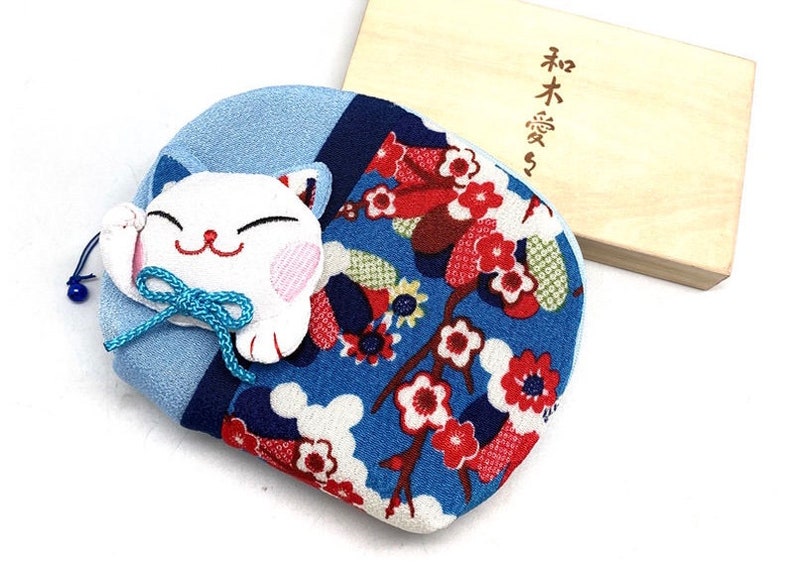 Christmas Gifts Cosmetic Bag Cute Cat Bag Fortune Cat Lucky Cat Bags Gifts for Her Birthday Gifts Graduation Gifts Blue