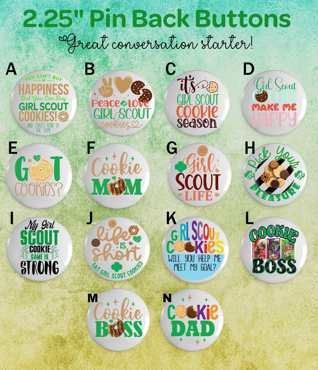 Girl Scout Cookie Pin Back Buttons 2.25 Size 4 Pack Etsy