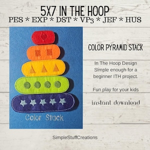 Color Pyramid Quiet Book Page: ITH Embroidery Design (Digital Download)