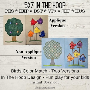 Bird Color Match quiet book, embroidery design, In the hoop, toddler activity, busy book