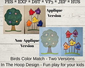 Bird Color Match quiet book, embroidery design, In the hoop, toddler activity, busy book