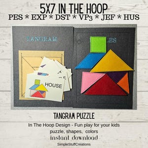 Tangram Puzzle Quiet Book Pages: Machine Embroidery Design (Digital Download)