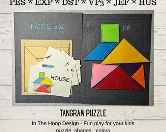 Tangram Puzzle Quiet Book Pages: Machine Embroidery Design (Digital Download)