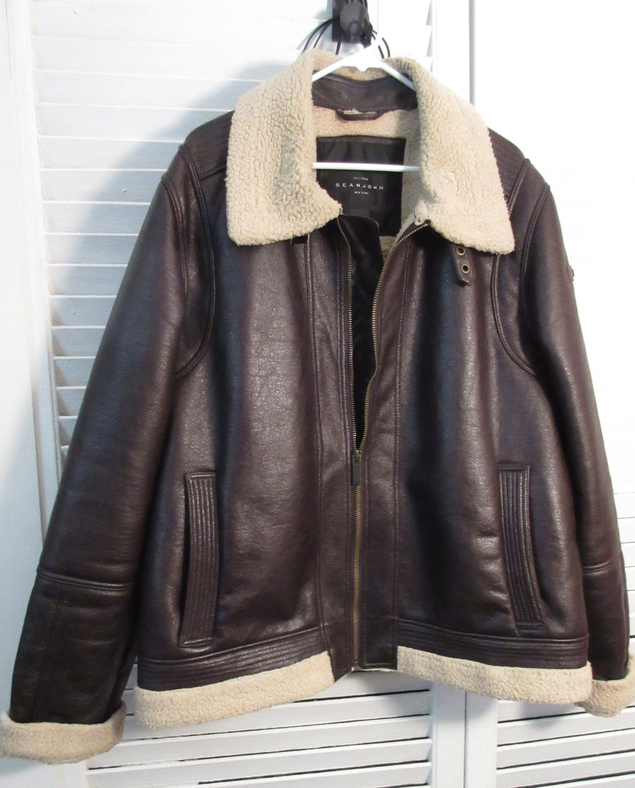 Rare Sean John Brown Sheepskin Leather Bomber Jacket XXL - Etsy