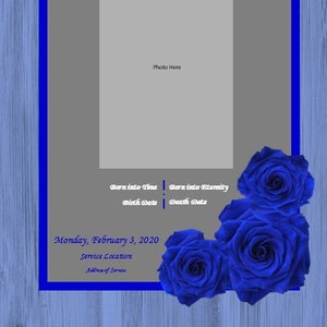 Memorial Program - Funeral Obituary Template - Flowers - Blue