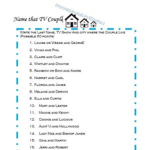 Name That TV Couple Housewarming Edition Game