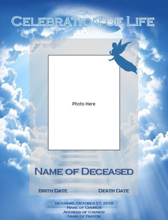 Memorial Program Funeral Obituary Template Clouds Etsy