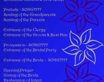 Floral Wedding Program - Blue - Customized Options Available