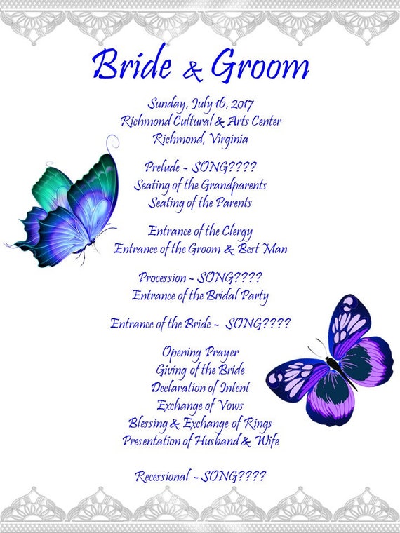 Butterfly Wedding Program Blue And Silver Custom Options Etsy