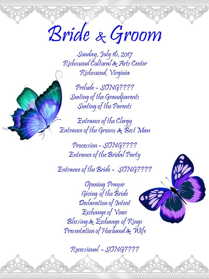 Butterfly Wedding Program Blue and Silver Custom Options Available Etsy