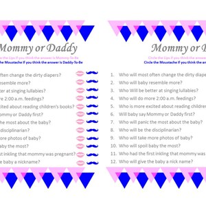 Mommy or Daddy Baby Shower Game - Gender Neutral Game - Coed Baby Shower - Pink and Blue - Instant Dowload