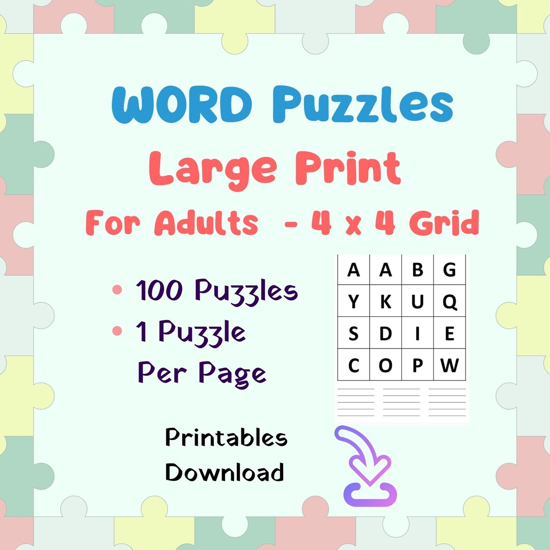 Word Puzzle for Adults Large Print Printable Pdfs Word Puzzle Books for ...