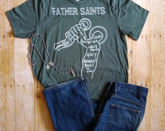 Father Saints Tee - Raising Saints - Fathers Day Gift - Catholic Dad - Catholic Father - Dad Goals - Saint Goals - Catholic Gift