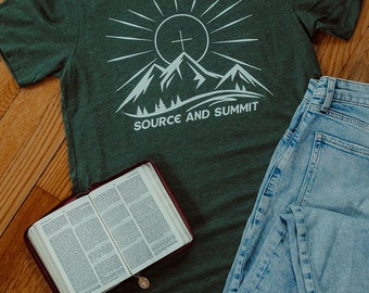 Source and Summit T-Shirt (Green) | Eucharist Shirt | Catholic Shirt | True Presence | Mother's Day gift | Catholic gift | Father's Day gift