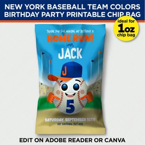 New York Baseball Team Farben Chip Tasche, ideal für 1 Unze Chip Tasche oder Party Favor Tasche - BEARBEITEN mit Adobe Reader oder Canva