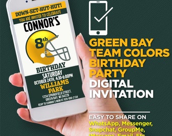 Green Bay Football Team Colors Birthday Party Digital Invitation - EDIT YOURSELF At Home With Adobe Reader Or Canva, Share On WhatsApp