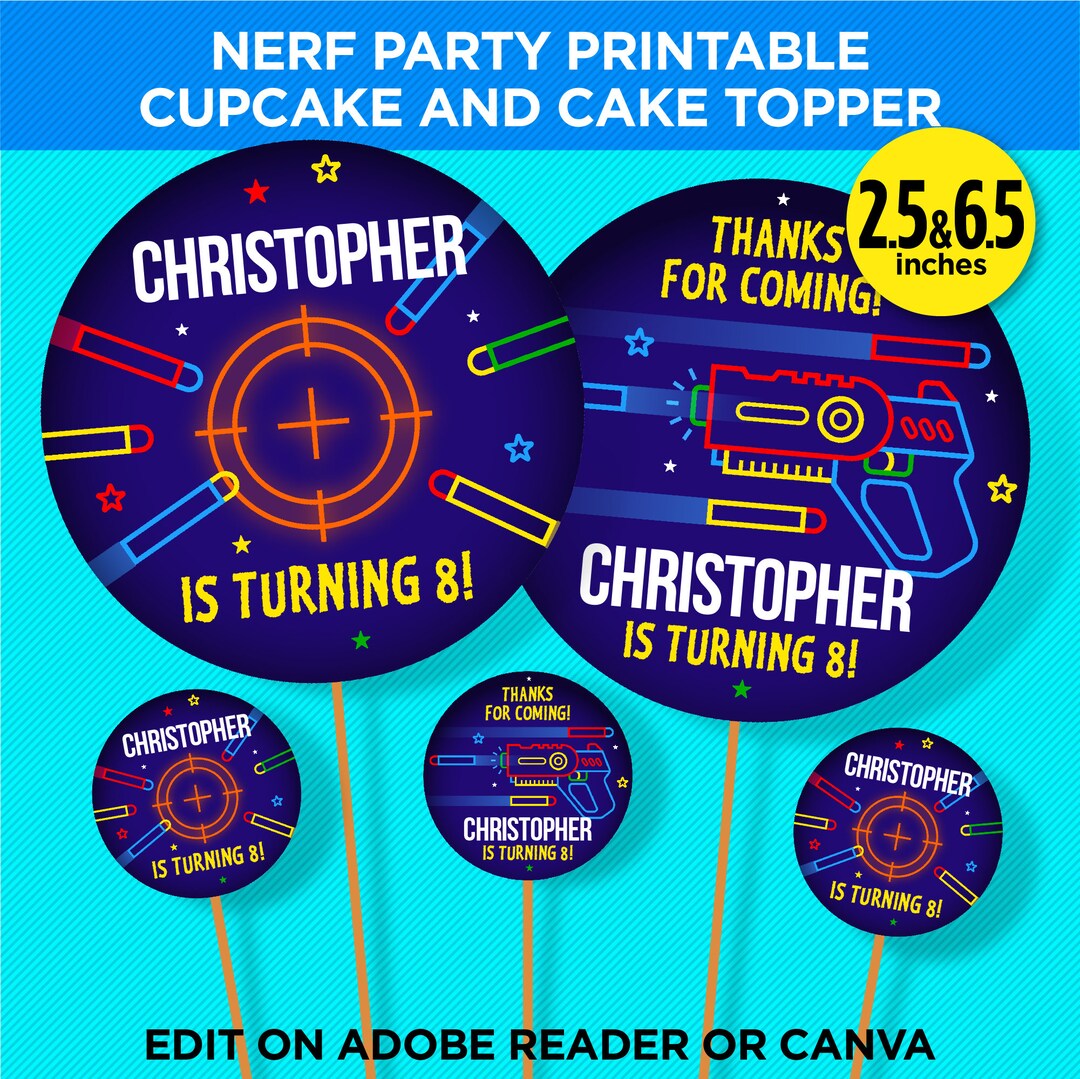 Nerf Party Printable Cake and Cupcake Toppers Dart Wars Birthday Party ...